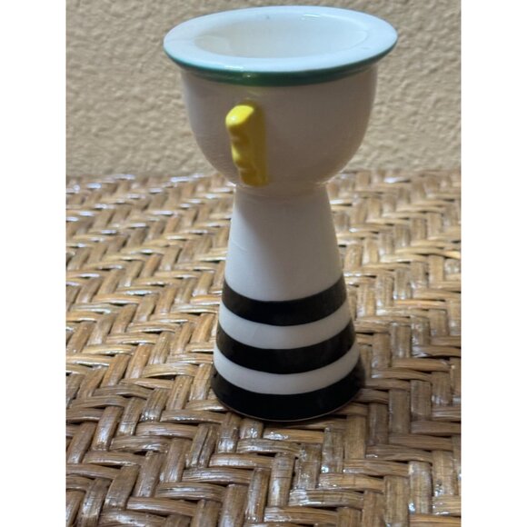 Vintage IKEA Memphis Style Ceramic Striped Bird Egg Cup Holder White Black Strip - Picture 4 of 9